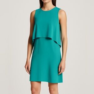 Tibi Teal Silk Sleeveless Layered Shift Dress